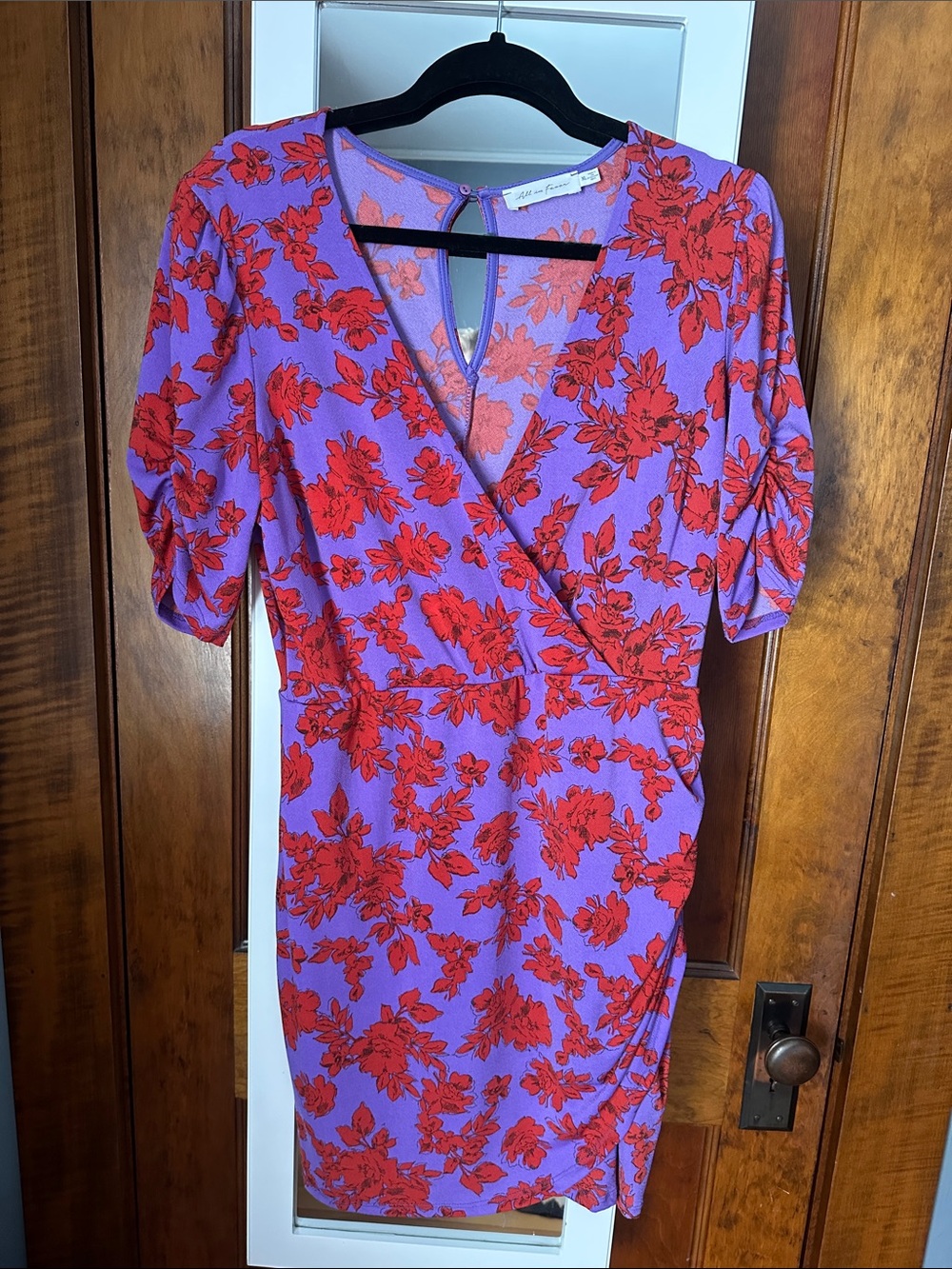 All in Favor Purple Mini Dress with Red Floral Print